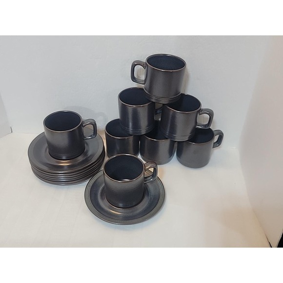 Style House Other - Style House Wardstone Japan Steel Blue Cups Saucers Set 8 Excellent Condition